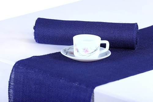 MDS® Pack of 10 Natural Burlap Table Runner, 12 x 72 Inch, Jute Rustic Farmhouse Boho Table Decor for Wedding Reception, Dining Table, Bridal Shower, Baby Shower & Party Decorations - Royal Blue by MDS