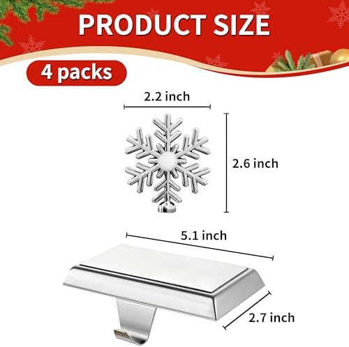 Set of 4 Metal Christmas Stocking Holders for Mantle,Heavy Duty Weighted Stocking Holders for Mantle,Silver 3D Snowflake Stocking Holder for Tables Window Fireplace Christmas Decorations - Image 2