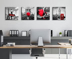 JiazuGo Red Paris Decor for Bedroom Black and White Wall Art for Living Room Eiffel Tower Decor Red City Buildings Canvas Pictures Brooklyn Bridge London Big Ben Modern Art Valentine'S Day - Image 2