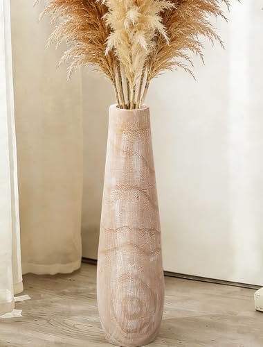Hanobe Tall Wood Floor Vase for Pampas Grass, 22 in, Boho Beige by Hanobe
