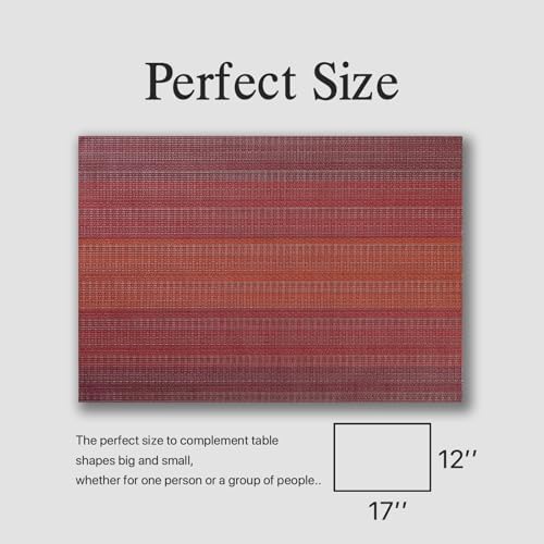 Placemats Set of 12 - Easy Clean Woven Vinyl Placemats for Dining Table, Indoor/Outdoor Place Mats, Washable PVC Table Mats（Pomegranate Parade） - Image 6