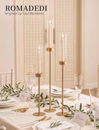 Romadedi Tall Glass Hurricane Candle Holder Gold for Taper Sticks, Set of 3 - Image 2