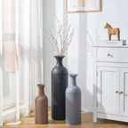 Sziqiqi Metal Tall Floor Vase, Tricolor Large Ribbed Floor Standing, 3Pcs - Image 2