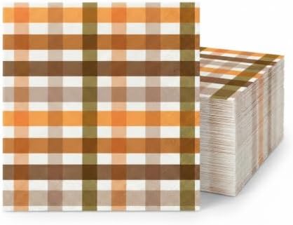 Autumn Gingham Cocktail Napkins Printed Airlaid Linen-Feel Disposable Hand Towels for Thanksgiving Fall Holiday Party Buffet & Dinner(80Pack) by Unknown