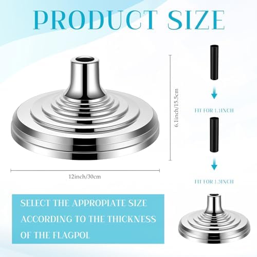Leinuosen 4 Pcs Flag Holder Stand FlagPole Stand Flag Pole Base for Indoor Outdoor 1.3/1.1 Inch Diameter Flagpole Garden House Classroom Churches Meeting Party Flags Banner (Silver) - Image 2