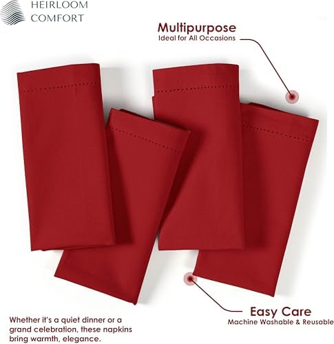Red Cloth Napkins 18x18 Inch - Set of 12-100% Cotton, Soft, Absorbent, Reusable, Washable - Elegant Hemstitch Mitered Edges - Ideal for Dinner, Parties, Events, Everyday Use - Image 5