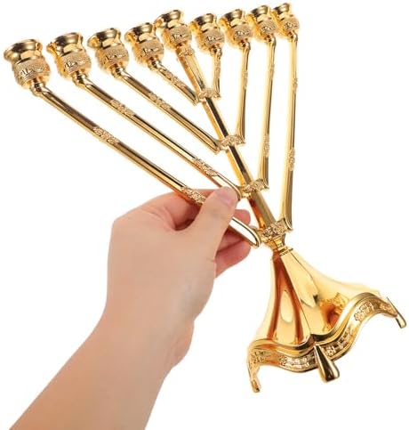 Simple Menorah 9 Branches Zinc Alloy Candle Holder Xmas Decor - Image 4
