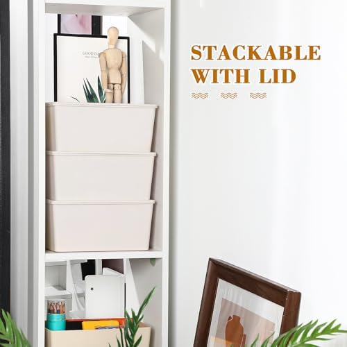 Menkxi 4 Pcs Storage Bins with Lids, Beige, Small - Image 4