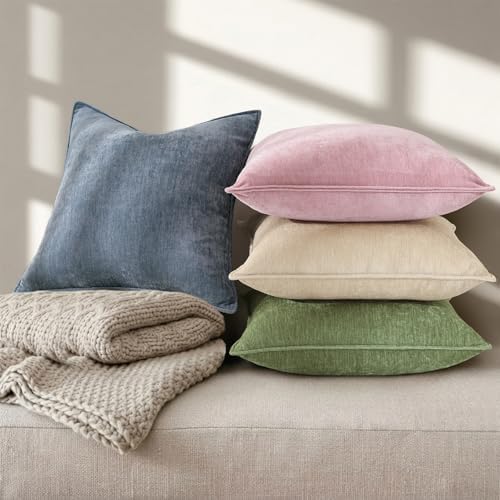 decorUhome Chenille Haze Blue Velvet Throw Pillow Covers 22x22 Set of 2 - Image 4