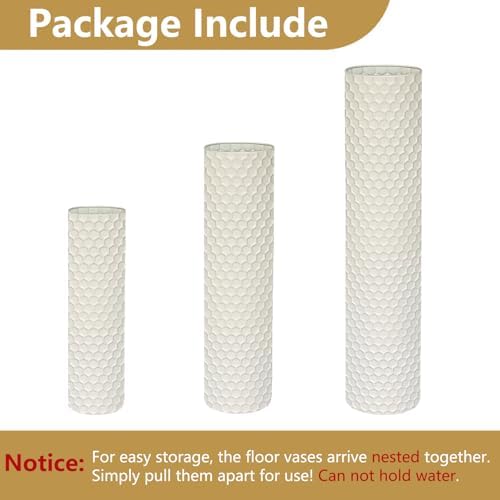 White Tall Floor Vase - Set of 3 Large Metal Decorative Vases - Image 7