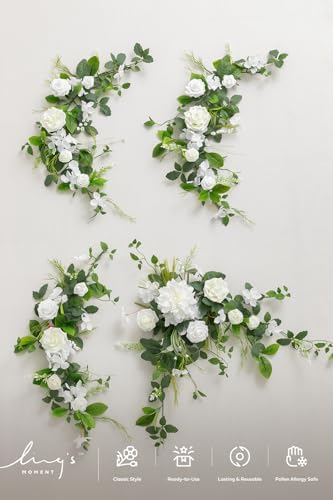 Ling's moment Flower Garland, 6FT Eucalyptus & Rose White & Lily & Olive - Image 6
