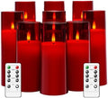 kakoya Flickering Flameless Candles Battery Operated with Remote and 2/4/6/8 H Timer Plexiglass Led Pillar Candles Pack of 9 (D2.3 xH5.5 6.5" 7.5") with Realistic 3D Wick Candles for Home Decor(Red) by FLAMELESSCANDLES