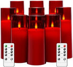 kakoya Flickering Flameless Candles Battery Operated with Remote and 2/4/6/8 H Timer Plexiglass Led Pillar Candles Pack of 9 (D2.3 xH5.5 6.5" 7.5") with Realistic 3D Wick Candles for Home Decor(Red) by FLAMELESSCANDLES