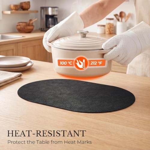 MOSAYT Vinyl Faux Leather Oval Placemats, Set of 6, Black - Image 4