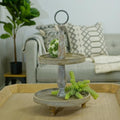 Wood 21 Inch Brown Two-Tiered Decorative Tray by VIP+Home+and+Garden