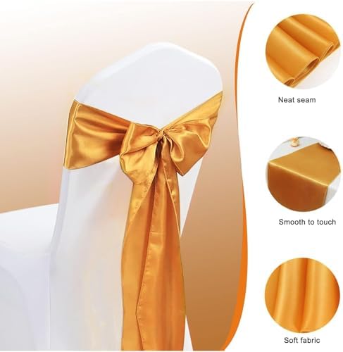 Gold Satin Table Runners 16 Pcs Silk Fabric Cover Rectangle Round - Image 3
