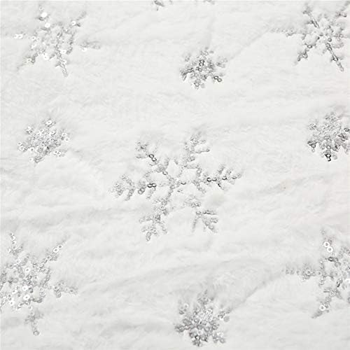 Faux Fur Christmas Table Runner with Silver Sequin Snowflakes, White Super Soft Thick Luxury Table Decoration for Holiday Xmas,15x70 Inch - Image 3