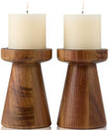 Set of 2 Rustic Acacia Wood Candle Holders for Pillar Candles by THORNIA