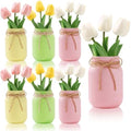 Lyrow 6 Pack Summer Centerpieces for Tables Mason Jar Flower Arrangements Artificial Tulips Farmhouse Table Decor for Home Kitchen Bedroom Outdoor Party Wedding Tiered Tray Decorations by Lyrow