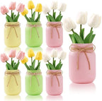 Lyrow 6 Pack Summer Centerpieces for Tables Mason Jar Flower Arrangements Artificial Tulips Farmhouse Table Decor for Home Kitchen Bedroom Outdoor Party Wedding Tiered Tray Decorations by Lyrow