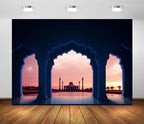 BELECO 15x10ft Fabric Mosque Backdrop Muslim Ramadan Kareem Religious Building Islamic City Mosque Crescent Moon Background Religious Theme Party Decorations Photo Booth Studios Props by BELECO