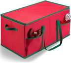 Christmas Ornament Storage - Stores up to 128 Holiday Ornaments, Adjustable Dividers, Zippered Top, Two Handles - Attractive Storage Box Keeps Holiday Decorations Clean and Dry for Next Season (Red) - Image 2