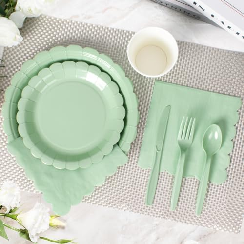 Vyntra 350 Pcs Sage Green Paper Plates and Napkins Party Supplies - Image 4