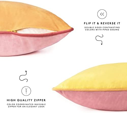 MONDAY MOOSE Decorative Throw Pillow Covers Cushion Cases, Set of 4 Soft Velvet Modern Double-Sided Designs, Mix and Match for Home Decor, Pillow Inserts Not Included (18x18 inch, Yellow/Pink) - Image 3