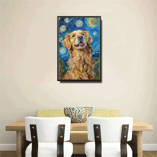 Metal Sign Vintage Tin Sign Golden Retriever Starry Night Retriever Golden Friend in Night for Home Park and Seasonal Celebrations Waterproof Aluminum 12×16 Inches with Metal Frame - Image 4