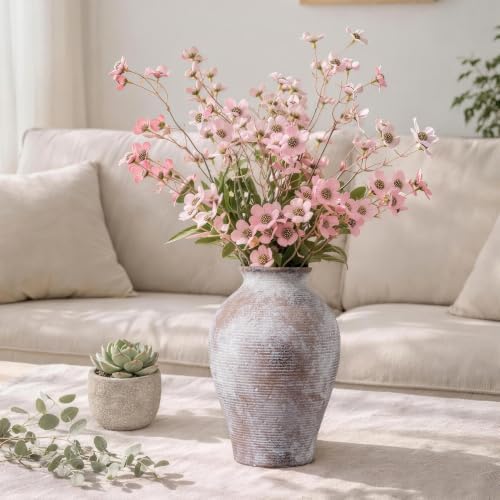 Ceramic Flower Vase Home Decor, 9 in Farmhouse Table Vase Retro Vintage Living Room Kitchen Bedroom Decoration Pottery Decorative Vases for Flowers Shelf Office Coffee Desk Dining Entryway, Classic - Image 3