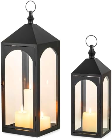 24" & 17" Large Outdoor Lantern for Patio Waterproof Porch Decor by Staymoment