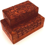 Handcarved Wooden Decorative Treasure Chest Box 8 x 5 Inch Brown Tree Of Life Pattern - Multipurpose Use as Sister gifts for Jewelry Storage, Watch Box, Grandma Gifts Pack fo 2 Boxes - Image 6