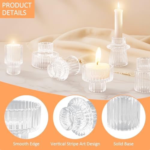12 Pcs Glass Candlestick Holders Taper Candle Holders for Table Centerpieces, Wedding Decor and Dinner Party, Clear - Image 4