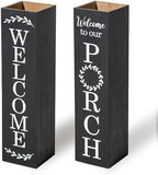 Glitzhome 2Pcs Wooden Welcome Porch Sign, Rustic Double Sided Box-shaped "WELCOME, PORCH" Porch Sign for Front Porch Decor, Black, 30"H by Glitzhome