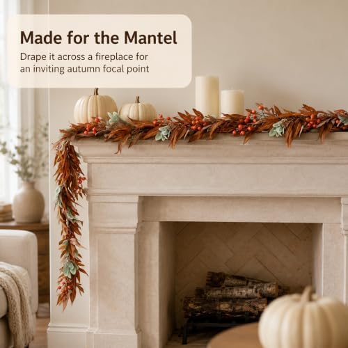 Fall Garland 6Ft, Artificial Olive Willow Leaf Decor - Image 5