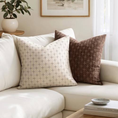 MIULEE Pack of 2 Decorative Burlap Linen Brown Throw Pillow Covers Modern Farmhouse Vintage Pillowcases Rustic Woven Textured Cushion Cover for Sofa Couch Bed 22x22 Inch Dark Coffee - Image 4
