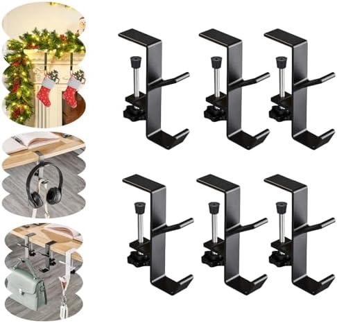 No Slip Mantel Heavy Duty Garland Hanger - 2-in-1 Garland and Stocking Holder for Mantle, Fireplace, and Front Door – Essential Christmas & Xmas Decoration (Black, 6pcs) by STSoleMeT