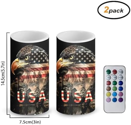 Flameless Candles LED American Flag Decorative Candles Eagle Flag Battery Operated Ornage Flickering Candles with 18-Key Remote Timer Pillar for Home Living Room Party Table Decorations - Image 3