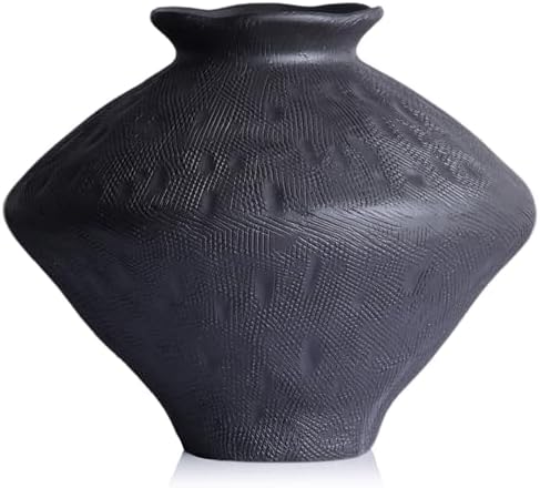 Wabi Sabi Rusty Vintage Vase, 11.4" Tall Wabi Sabi Decor Rustic Farmhouse Pottery Vase for Centerpiece, Textured Pottery Flower Vases for Home Decorative, Table, Living Room (Black, Large) by QIANLING