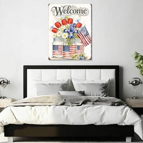 HomeifHue July 4th Patriotic Canvas Wall Art 4th of July USA Decorations American Flag Painting Picture Patriotic Floral Mason Jar USA Flag Poster Independence Day Home Decor(F1 24x36in) - Image 5