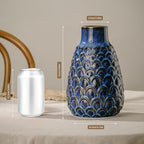 Ceramic Flower Vase, 9.06” Vintage Blue Pottery Vase for Home Decor, Rustic Textured Vase for Pampas Grass, Living Room, Entryway, Mantel, Kitchen Table, Centerpiece - Image 3