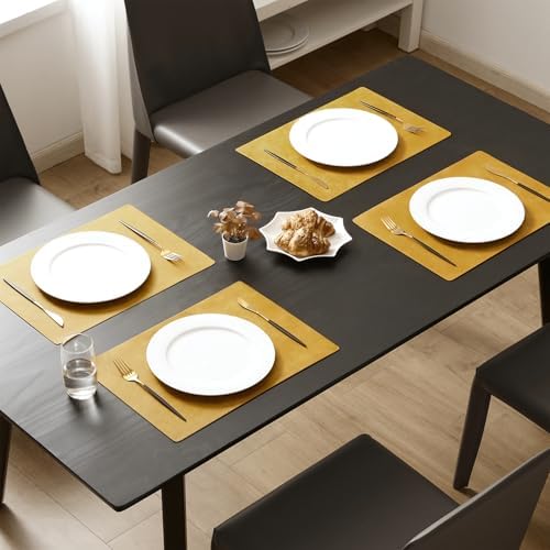 MOSAYT Vinyl Faux Leather Placemats, Set of 6, Yellow - Image 2