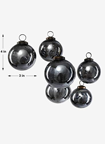 Serene Spaces Living Set of 6 Decorative Antique Platinum Mercury Glass Ball Ornament for Window Box, Ornaments for Holiday Décor, Measure 4" Tall and 3" Diameter - Image 3