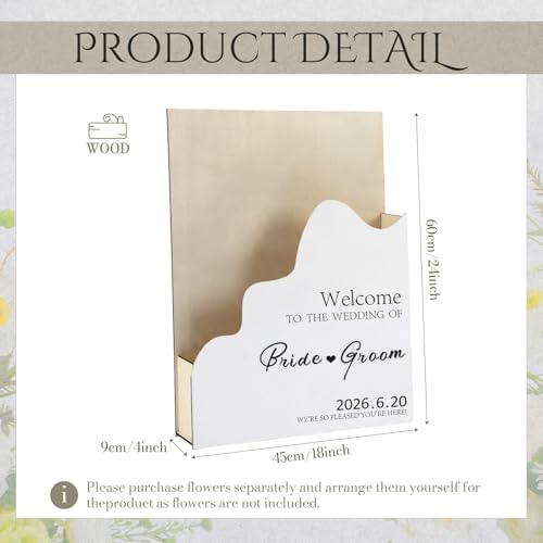 RattanView Wooden Welcome Wedding Sign with Flower Box 24 x 18 Inches - Image 6