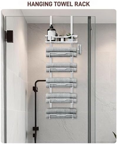 Aetyord Hanging Towel Racks for Bathroom No Drill - Over The Door 6-Tier Bath Towel Storage Organizer for Small Bathrooms - Back Door Large Tiered Towel Holder Hanger for Rolled Towels RV Camper White - Image 6