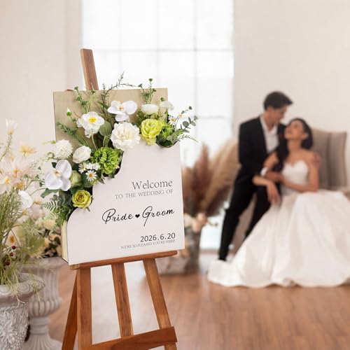 RattanView Wooden Welcome Wedding Sign with Flower Box 24 x 18 Inches - Image 2