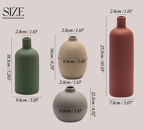 Ceramic Vase Set of 4, Modern Neutral Decorative Flower Vases - Image 3