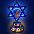 Krissing 12" Hanukkah Wooden Signs with Lights Battery Operated Happy Hanukkah Menorah with Blue Lights Star of David Hanukkah Lighted Signs for Hanukkah Table Mantel Jewish Holiday Decorations by Krissing