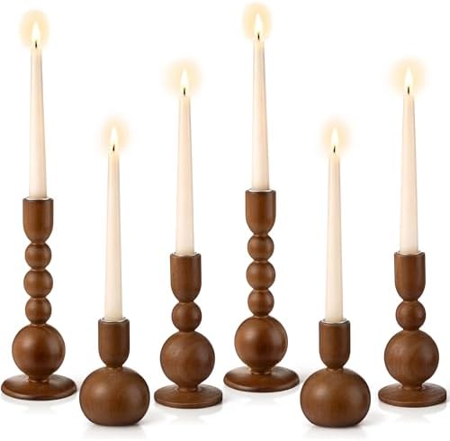 Tanlade 6 Pcs,Brown Wooden Candle Holders for Pillar Candle Stands by Tanlade