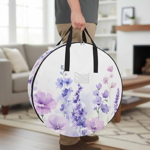 Spring Flower Round Storage Bag 36 Inch, Idyllic Purple Lavender Clothes Storage Container with Handles Heavy Duty Organizer for Comforter, Bedding & Holiday Wreaths - Image 2